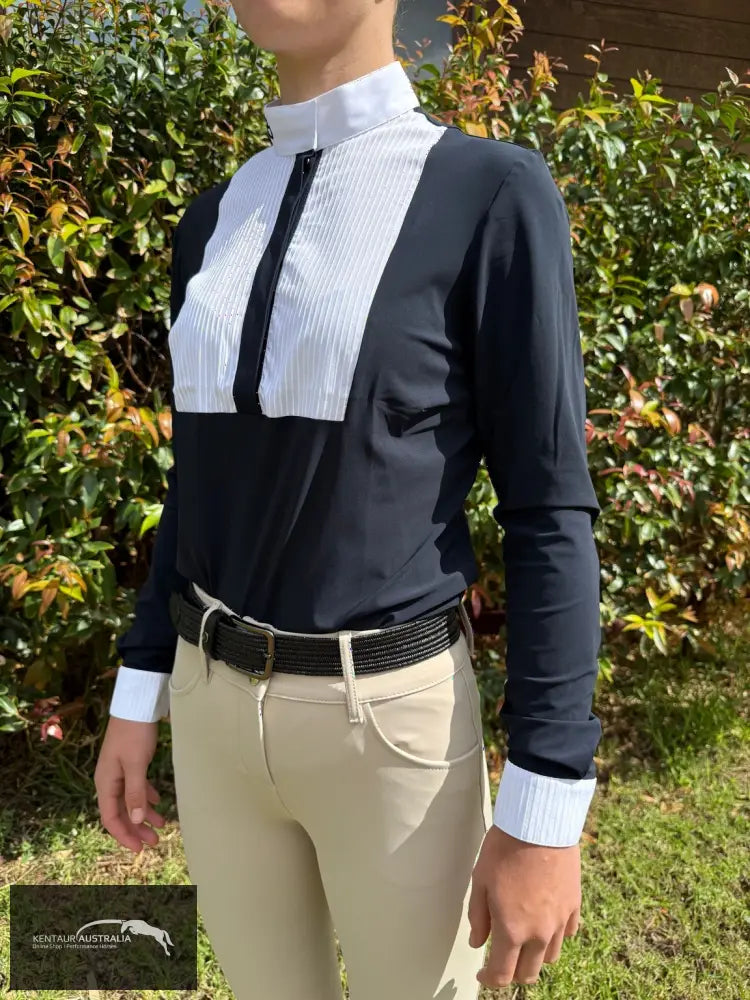 Cavalleria Toscana ’Jersey w/ Cotton Pleated Bib/Cuff L/S’ Womens Competition Shirt - Navy (7901) / M - Competition