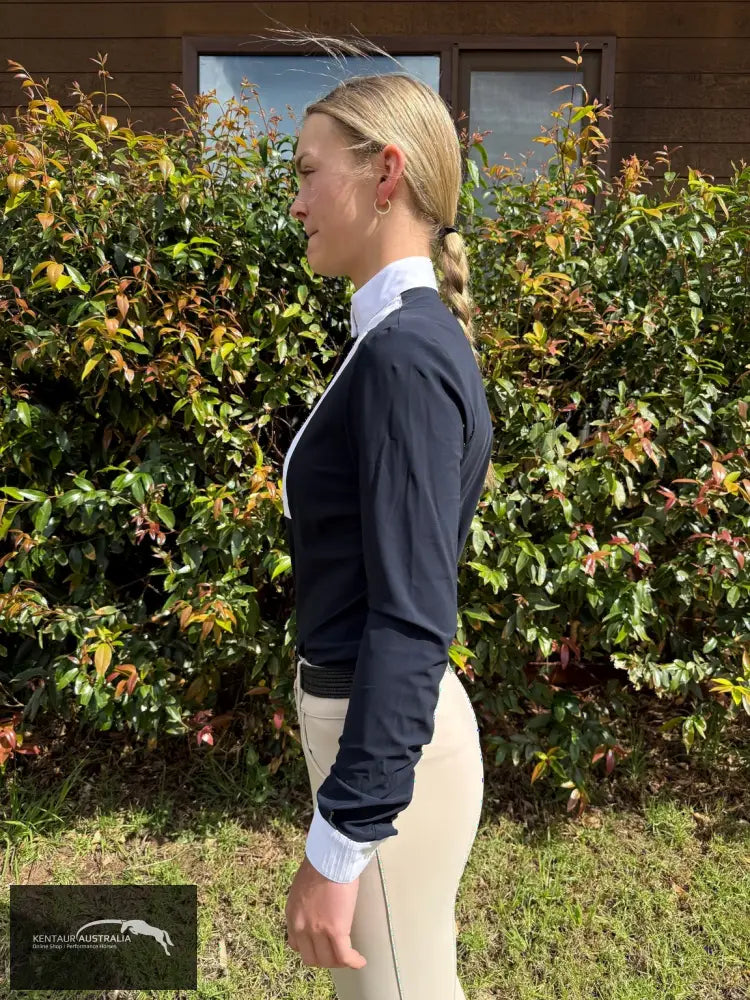 Cavalleria Toscana ’Jersey w/ Cotton Pleated Bib/Cuff L/S’ Womens Competition Shirt - Navy (7901) / M - Competition