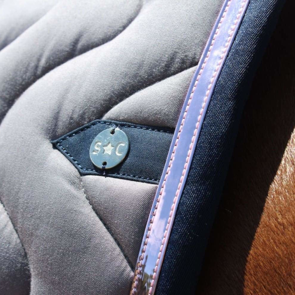 Silver Crown Saddle Pad Grey/Rose Gold/Navy (diamond stitching) / Full Saddle Pad