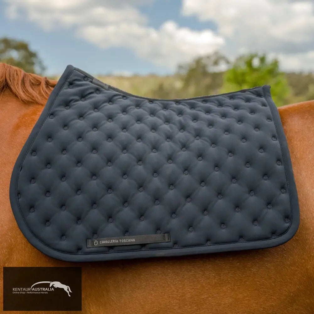 Cavalleria Toscana Embrodery Quilted Saddle Pad - Navy / Full - Saddle Pad