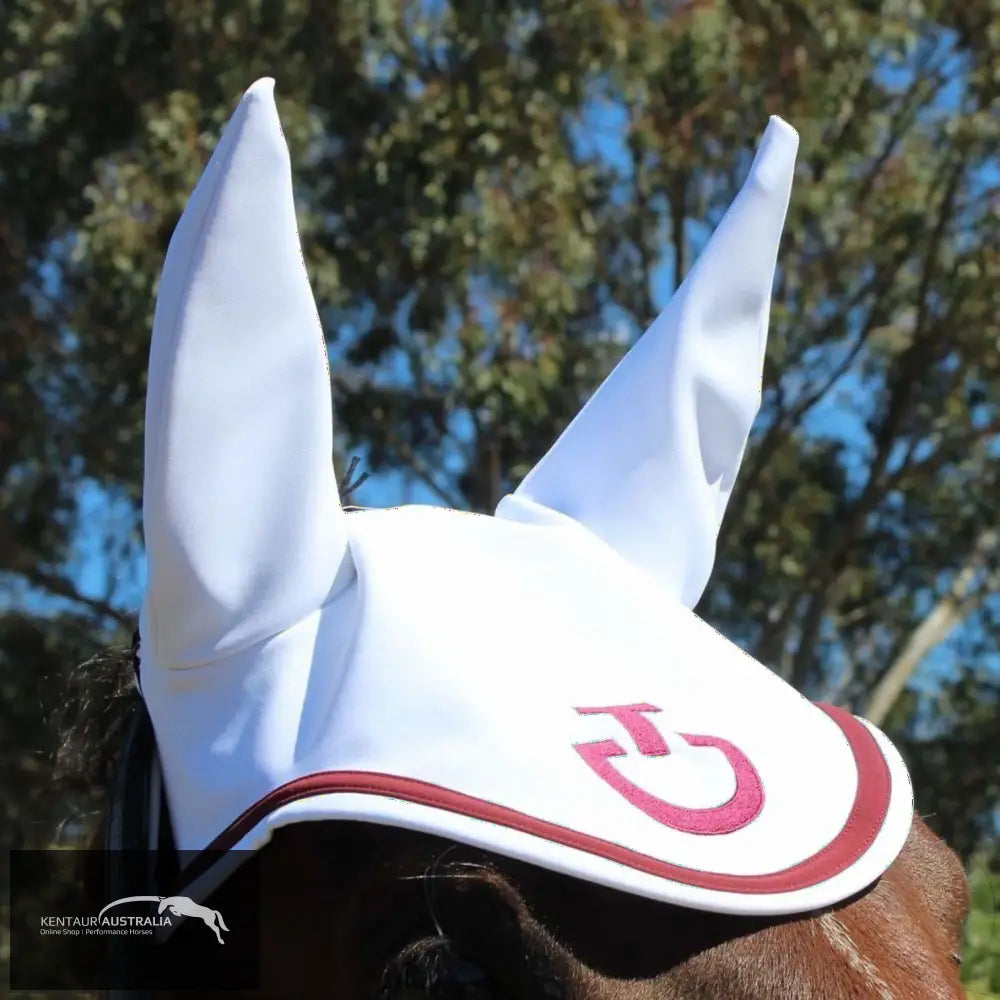 Cavalleria Toscana ’Jersey Stripe’ Ear Bonnet White with Red (0001) / Full Ears
