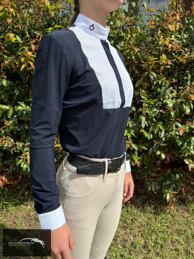 Cavalleria Toscana ’Jersey w/ Cotton Pleated Bib/Cuff L/S’ Womens Competition Shirt - Navy (7901) / M - Competition