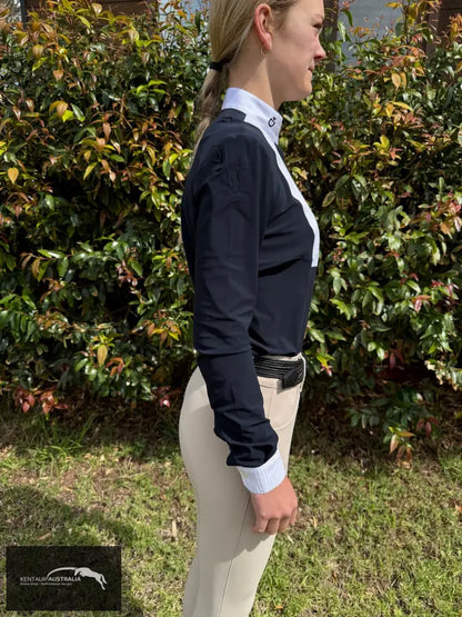 Cavalleria Toscana ’Jersey w/ Cotton Pleated Bib/Cuff L/S’ Womens Competition Shirt - Navy (7901) / M - Competition