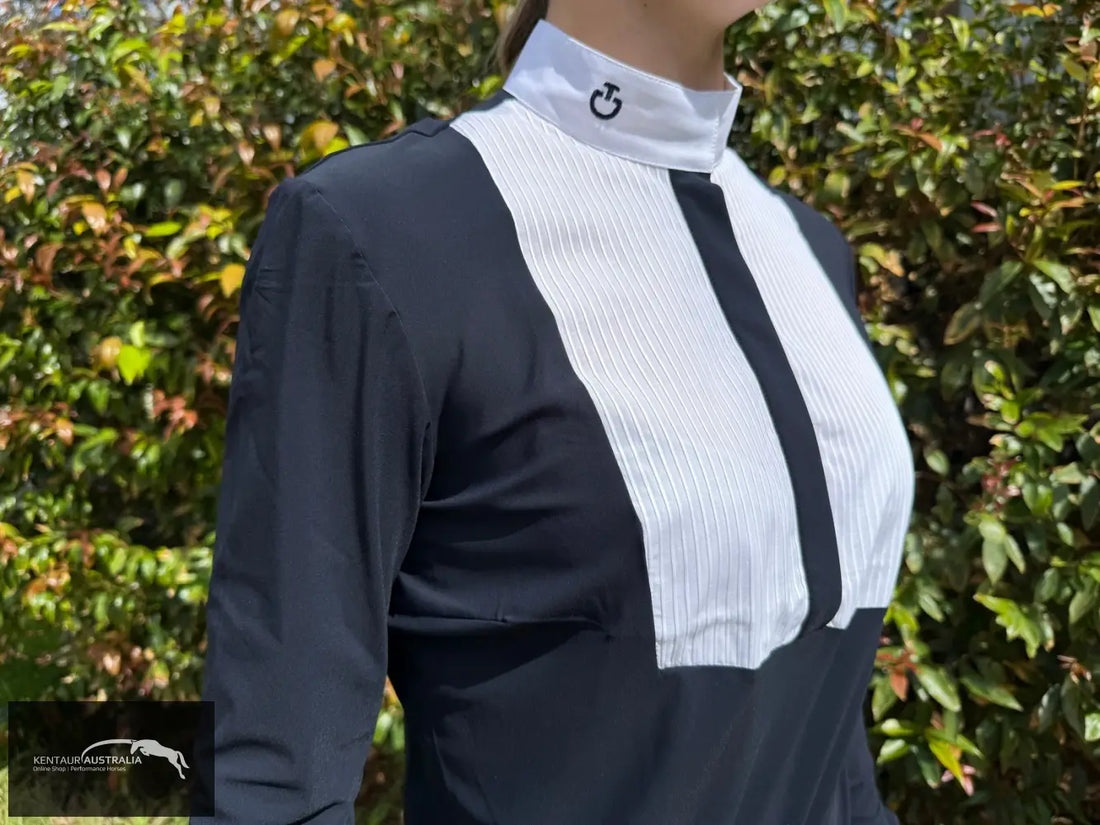 Cavalleria Toscana ’Jersey w/ Cotton Pleated Bib/Cuff L/S’ Womens Competition Shirt - Navy (7901) / M - Competition