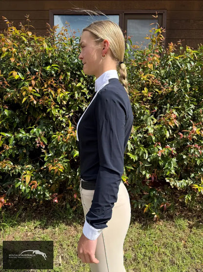 Cavalleria Toscana ’Jersey w/ Cotton Pleated Bib/Cuff L/S’ Womens Competition Shirt - Navy (7901) / M - Competition