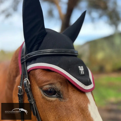 Horse Pilot Earnet - Black/Dark Red / Full - Ears