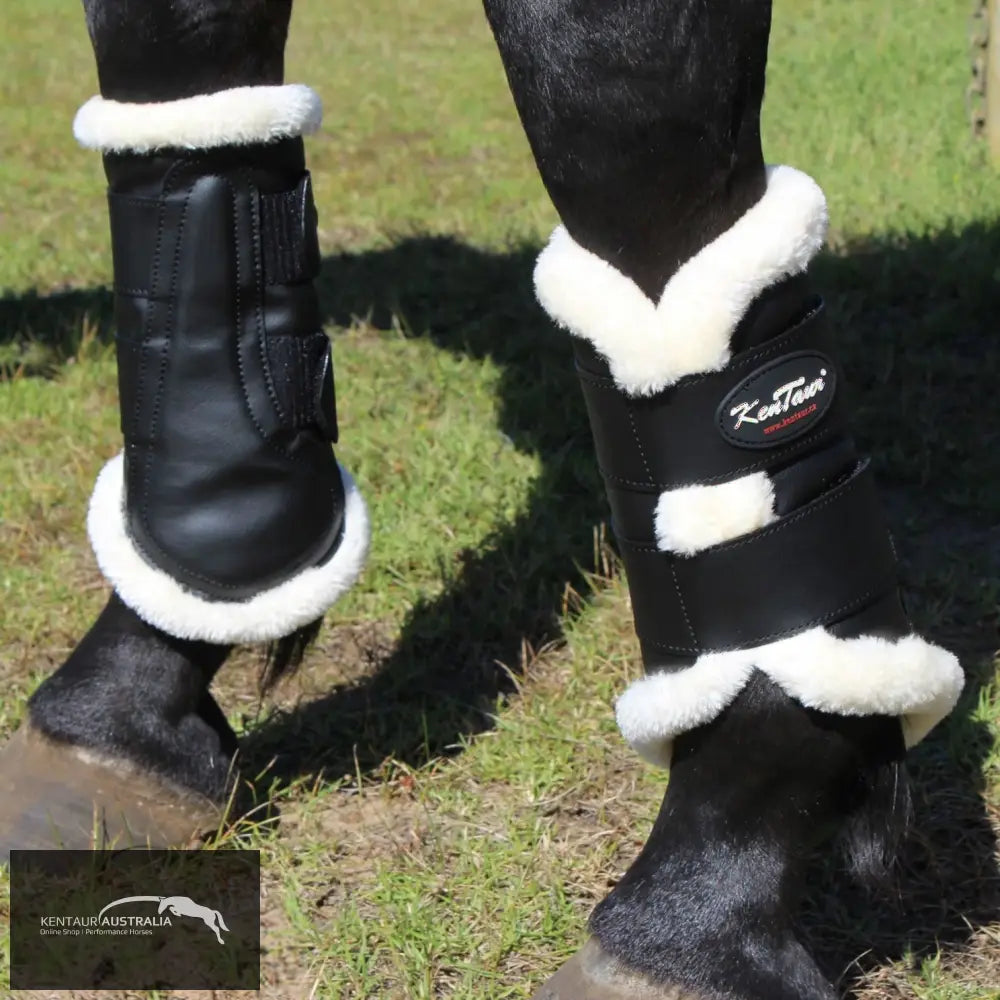 Kentaur Artificial Sheepskin Dressage Boots Black / White / Full dressage boots