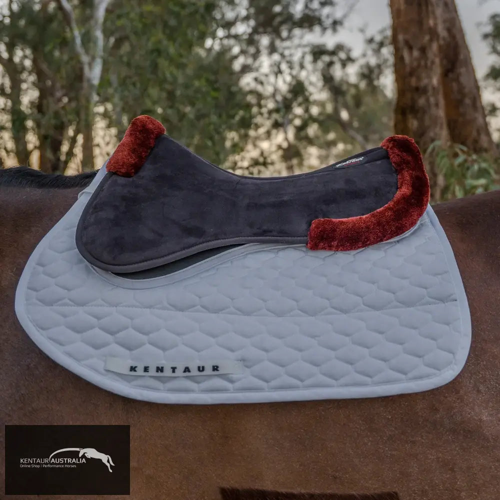 Kentaur Memory Foam Half Pad with Artificial Sheepskin - Jumping / Brown - Saddle Pad