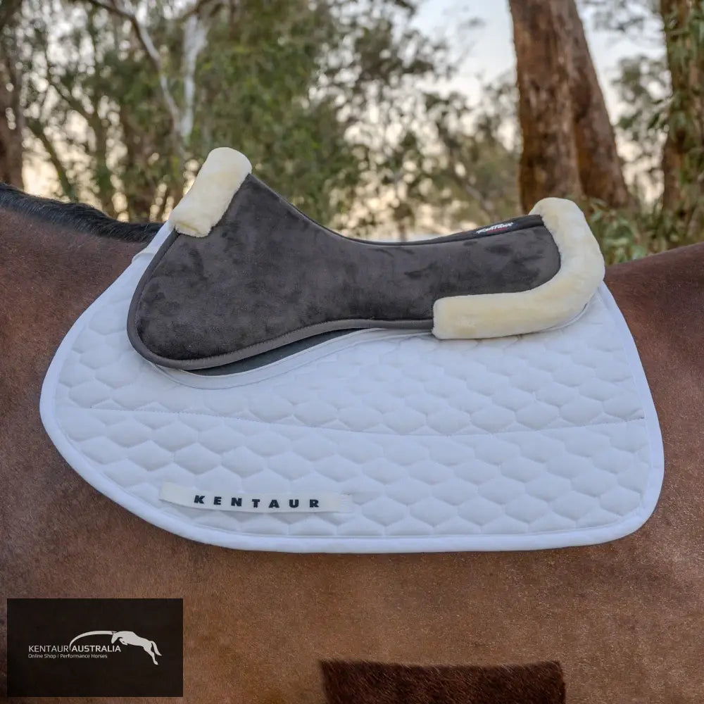 Kentaur Memory Foam Half Pad with Artificial Sheepskin - Jumping / White - Saddle Pad