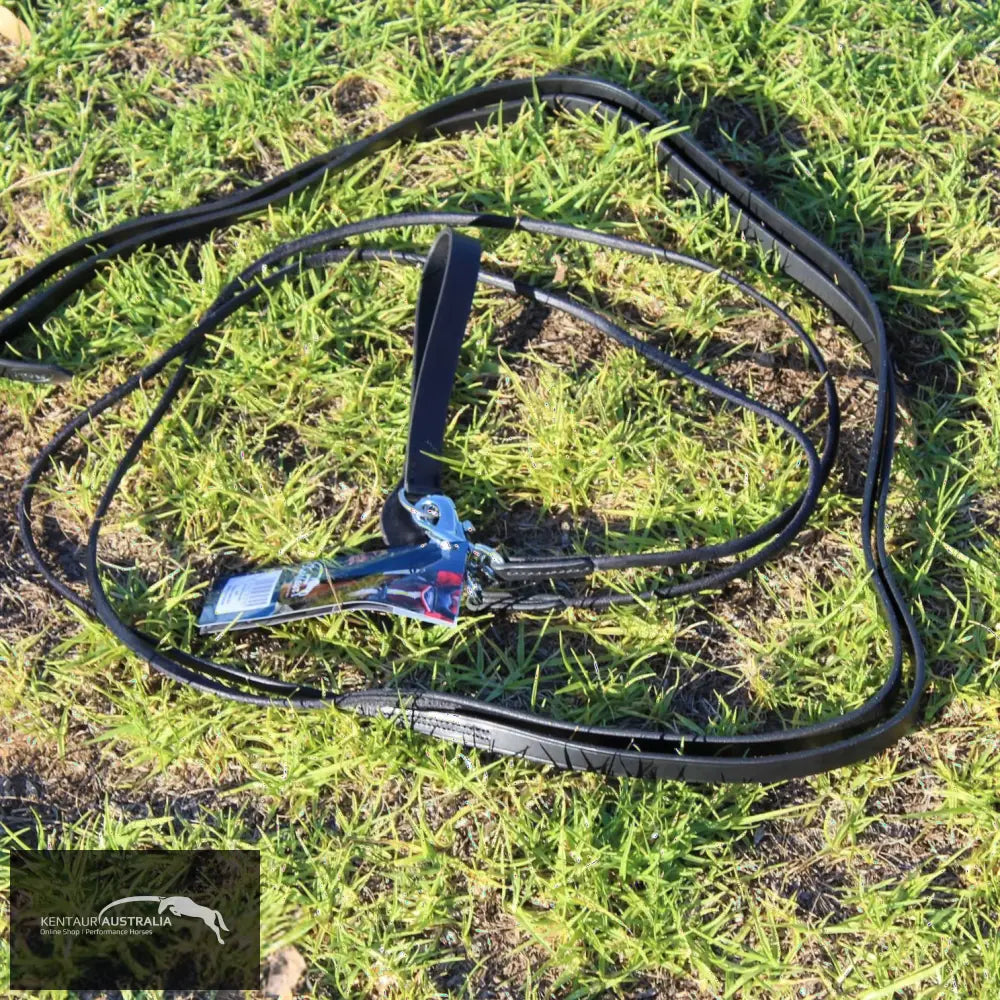 Kentaur Rolled Leather Draw Reins Black Training Aids