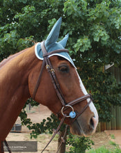 Load image into Gallery viewer, Cavalleria Toscana ’Jersey Stripe’ Ear Bonnet Sage with White (5901) / Full Ears