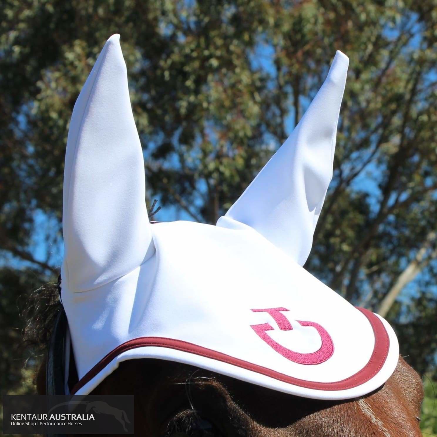 Cavalleria Toscana ’Jersey Stripe’ Ear Bonnet White with Red (0001) / Full Ears