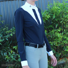 Load image into Gallery viewer, Cavalleria Toscana ’Jersey w/ Poplin Bib L/S’ Womens Competition Shirt Navy (7E00) / S Competition Shirt