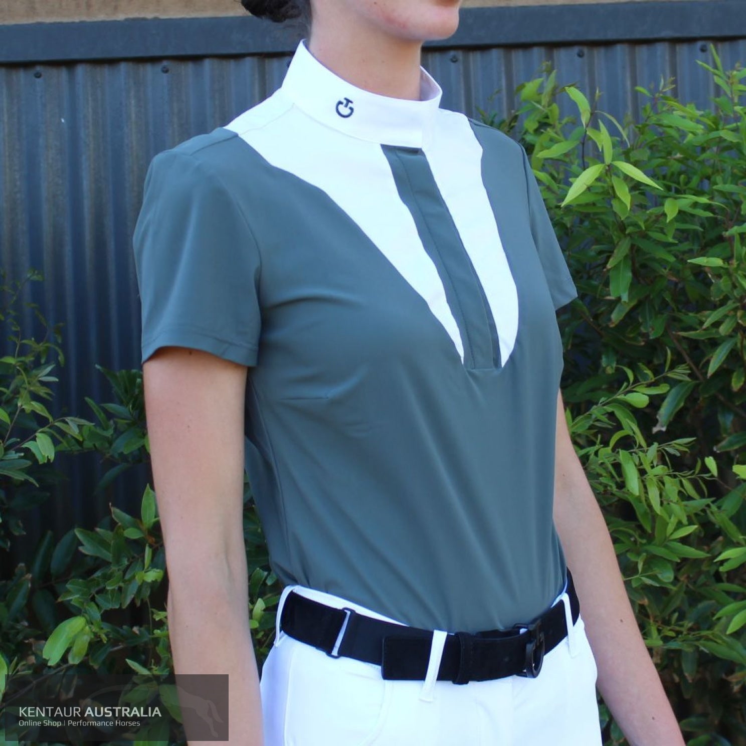 Cavalleria Toscana ’Jersey w/ Poplin Bib S/S’ Womens Competition Shirt Forest Green (5F00) / S Competition Shirt