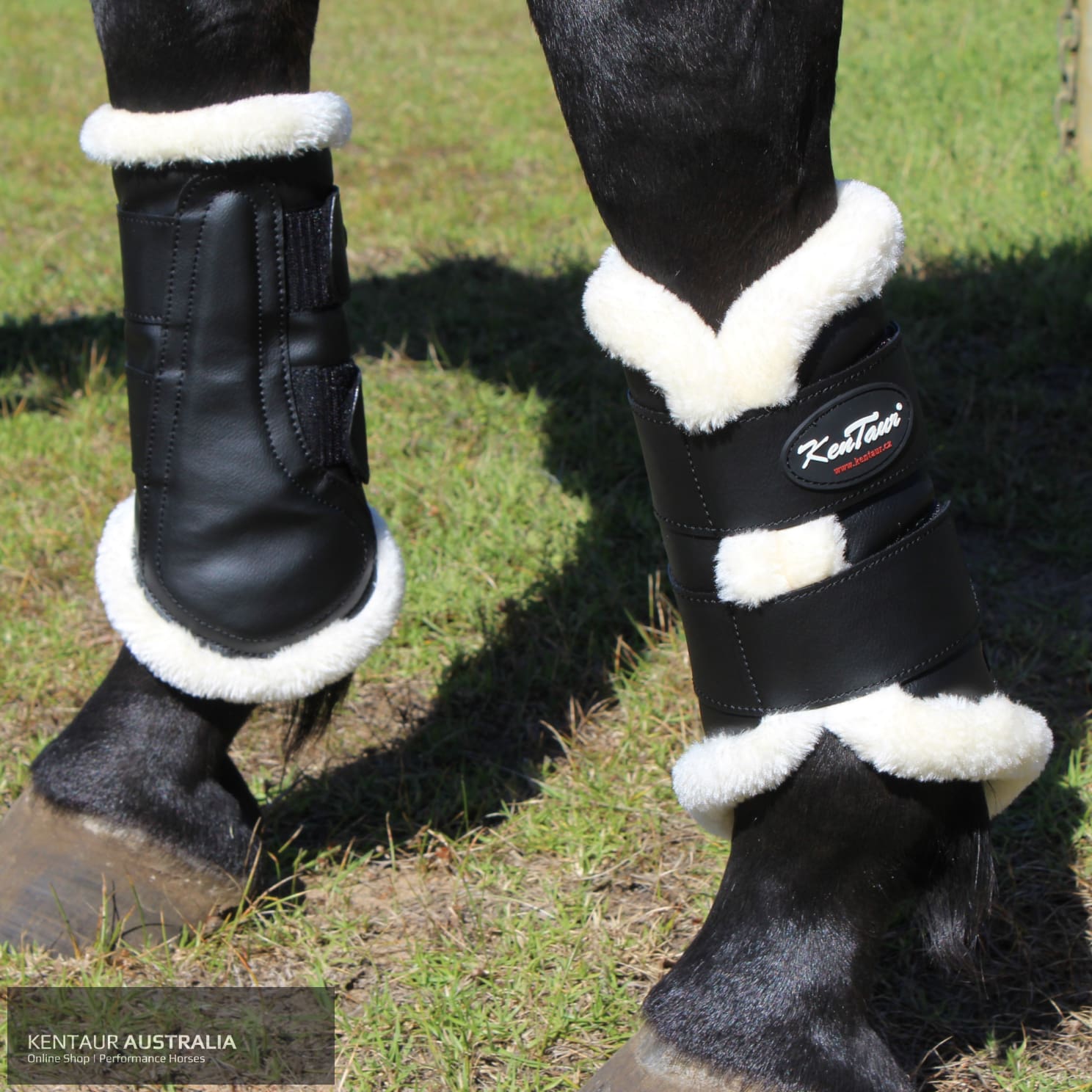 Kentaur Artificial Sheepskin Dressage Boots Black / White / Full dressage boots