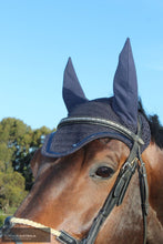 Load image into Gallery viewer, Silver Crown Ear Net Navy With Black Piping Ears