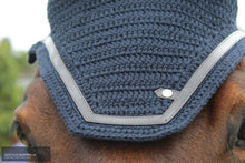 Load image into Gallery viewer, Silver Crown Ear Net Navy With Chocolate Piping Ears