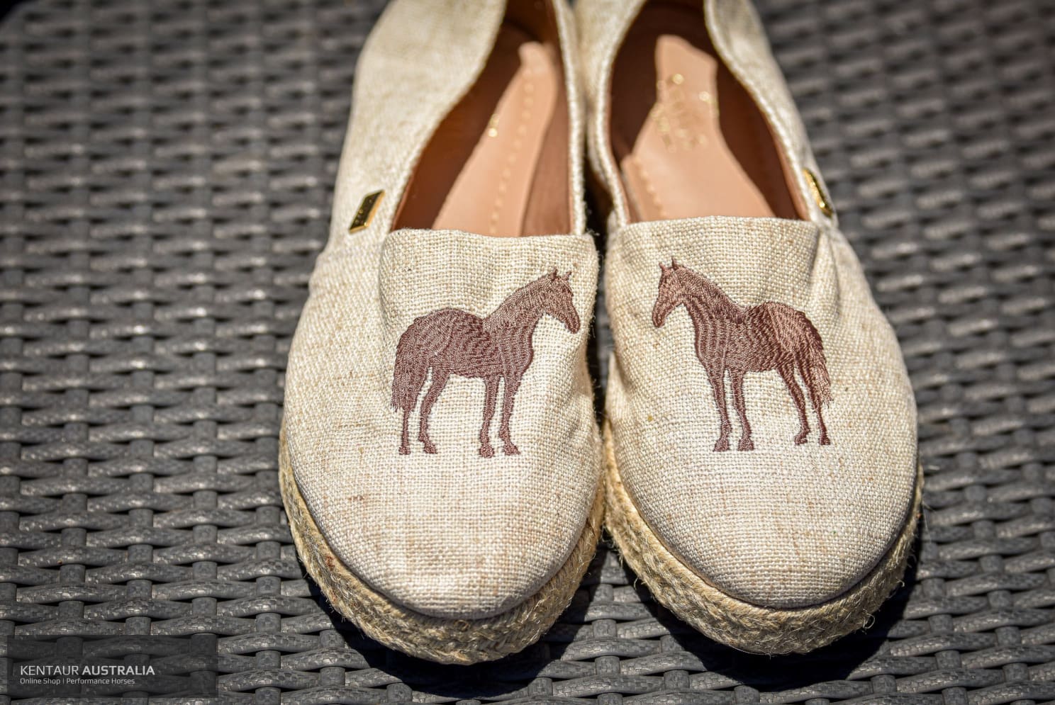 Stylus Horse Womens Loafers Cream Linen, Tan Embroidered Horse / EUR 38 Footwear